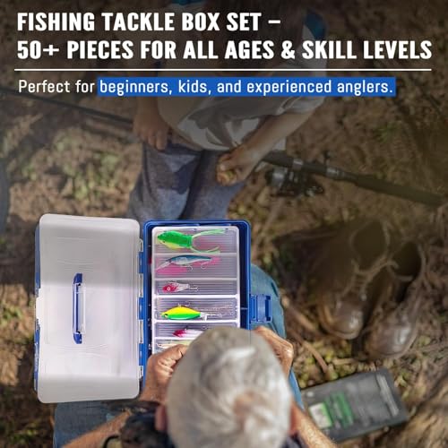 Large 3 Layer Fishing Tackle Box Lures with Tackle Included 448 Pcs (448PCS-Blue)