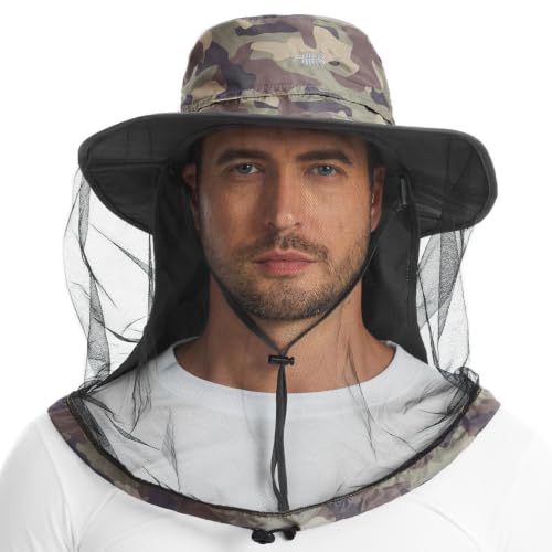 Unisex UPF 50+ Mosquito Net Hat with Neck Flap FH17 (Large / Earth Camo)