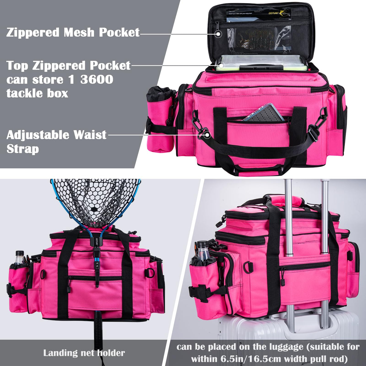 Fishing Tackle Bag with 4PCS 3600 Tackle Boxes (C2:Pink with 4 3600 Tackle Boxes / Large)