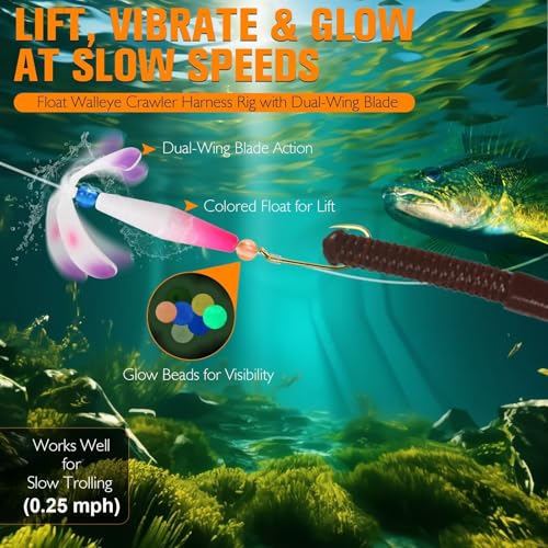 Crawler Harness Walleye Rigs with Dual (Gold+Red Baitholder-#4 + Treble Hook-#8)