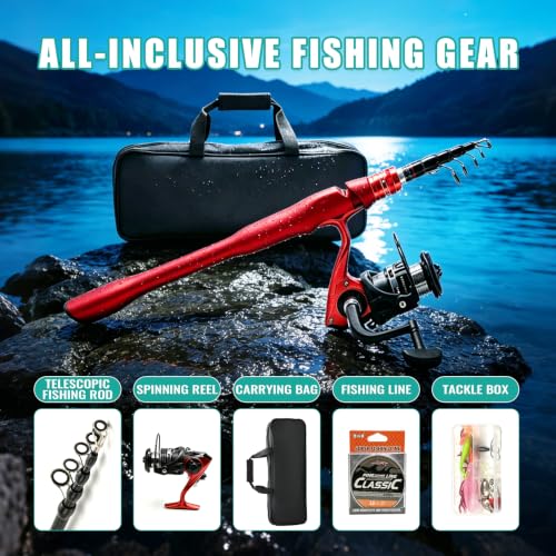 Fishing Rod and Reel Combo Kit (RED / 6,89FT/2.1M)