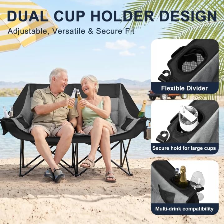 Double Camping Chair 2 Person Loveseat (Loveseat Grey)
