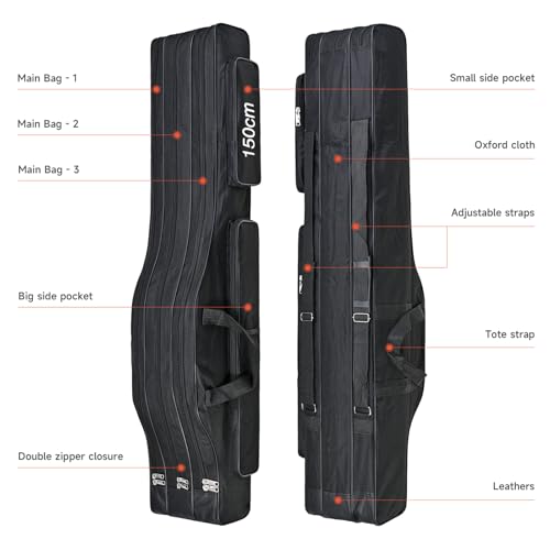 3 Layers Fishing Pole Bag (Black / 150cm/59in)
