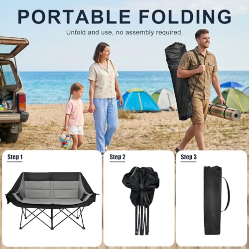 Double Camping Chair 2 Person Loveseat (Loveseat Grey)