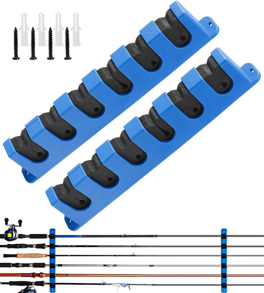 Fishing Rod Holder for Garage (Horizontal Blue, 1 Pair)