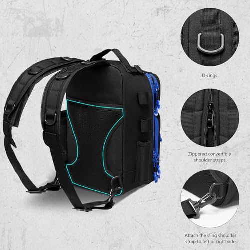 Convertible Fishing Backpack Sling Bag with Rod Holder (Black/Royal Blue / Large)