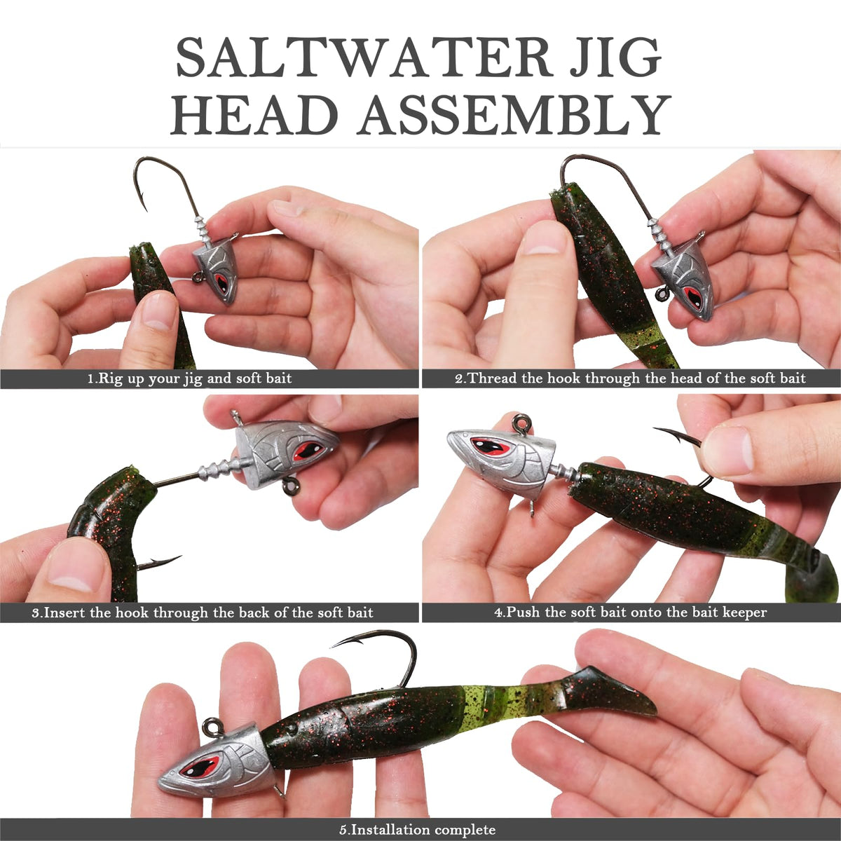 6Pcs Saltwater Jig Heads with 3D Red Eyes (Raw / 2-1/8oz - 6Pcs)