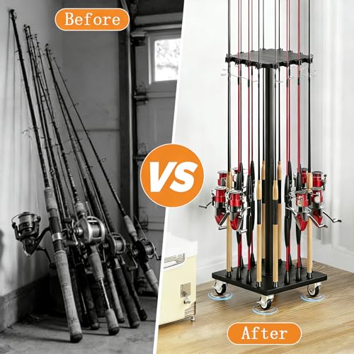 Fishing Rod Holders for Garage 360° Rotating Fishing Pole Rack (Black)