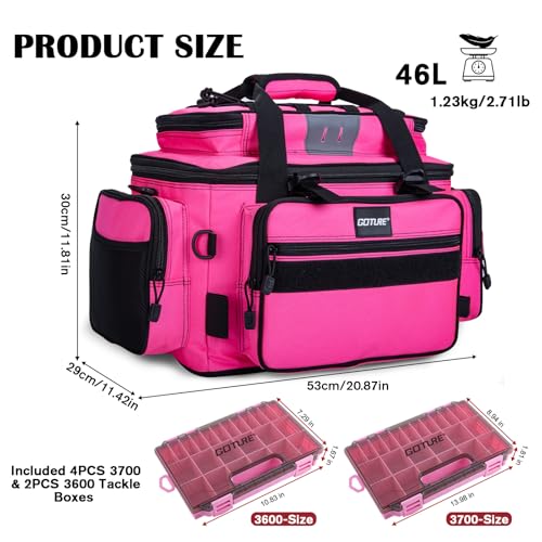 Fishing Tackle Bag with 4PCS 3700 & 2PCS 3600 Tackle Boxes (C3:Pink with (4)3700&(2)3600 Tackle Boxes / Large)