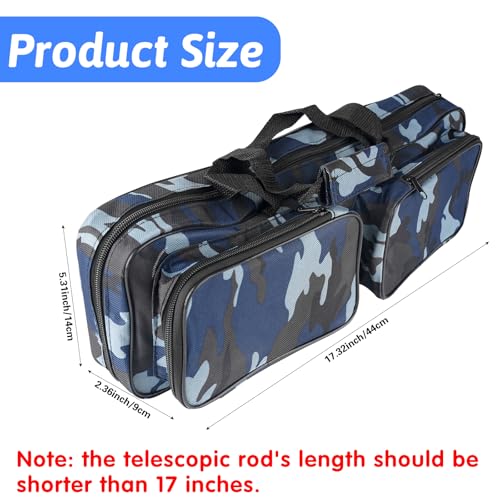 Fishing Tackle Carrier Bag with 2 Front Storage Pockets for Telescopic Rod (Blue Camo)