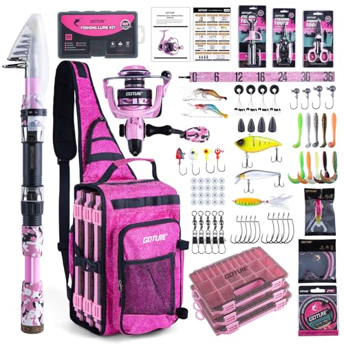 Pink Fishing Rod and Reel Combo (Pink Pole - Sparkling Sling Bag with 3600 Trays / 8FT/2.4M)