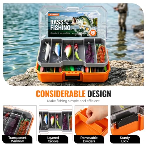 Bass Fishing Lures Tackle Box Kit for All Water (Orange 307 PCS Bass Box)