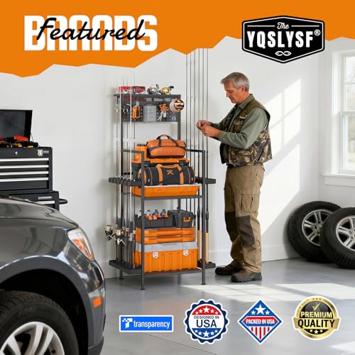 Fishing Rod Holders for Garage with Pegboard & Metal Mesh Basket