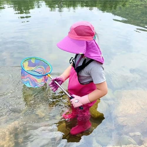 Fishing Nets 2 Pack Retractable Lightweight Landing Nets Stainless Steel Fishing Rod Handles Fishing Nets for Catching and Releasing Fish and Shrimp Frog Nets (Black+red)