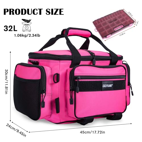 Fishing Tackle Bag with 2PCS 3700 Tackle Boxes (B1:Pink with 2 3700 Tackle Boxes / Medium)