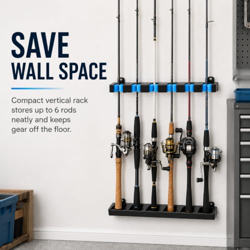 Fishing Rod Holder Wall Mount Rack Organizer (Vertical (Black-Blue))