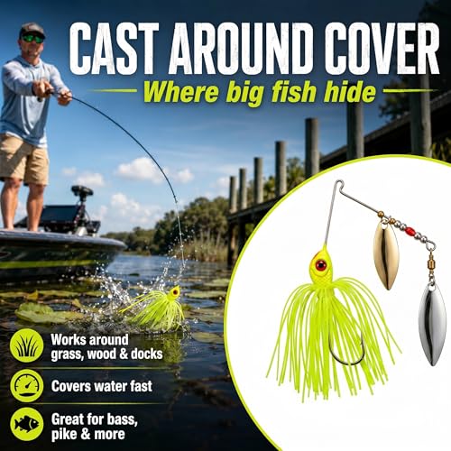 Fishing Spinner Lures (multi color 4pk(2 yellow, white, blue))
