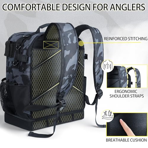 Fishing Tackle Backpack with Cooler (Camouflage Black)
