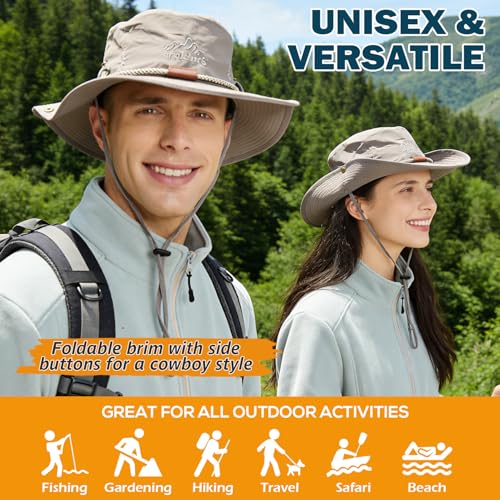 Waterproof Wide Brim Bucket Sun Hat Boonie Hat for Men & Women D Grey (D Grey)