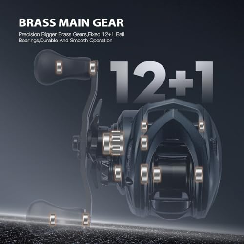 ASHMOON Long Casting Baitcaster 12+1BB Alloy Fishing Reel (8.1:1-RIGHT / Rubber Handle)