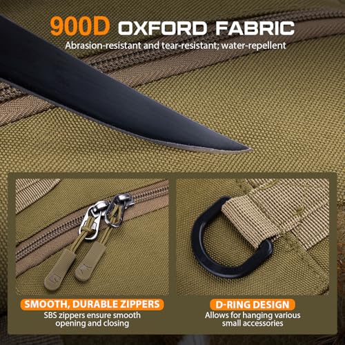 Khaki Tackle Bag with Trays Rod Holder 900D Durable Fishing Tackle Storage Bag for Kayak (Khaki / 900d Water-resistant Oxford Backpack + (3)3600 Trays)
