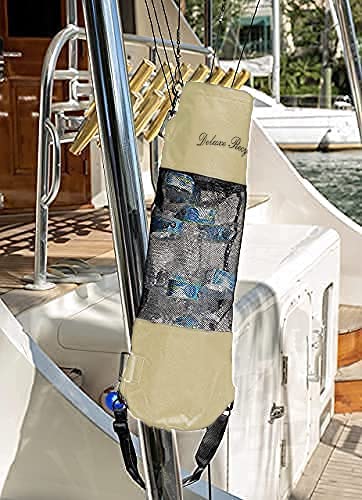 Boat Trash Can Reinforced Straps and 4 Carabiner Clips; 11x27” Extra Large Mesh Boat Trash Bag; Camper