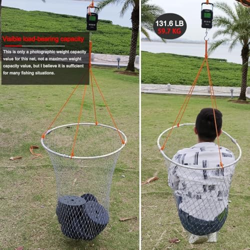 Large Collapsible Bridge Pier Fishing Net Landing Net with Rod (31.5 x 31.5 x 41")