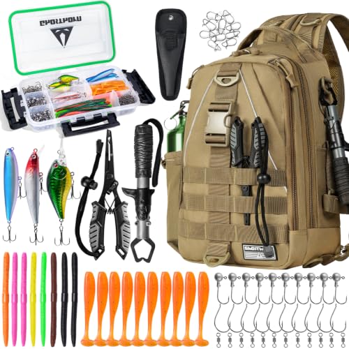Fishing Backpack with 3600 Tackle Box Fishing Gear Set Tackle Bag (Khaki Set)
