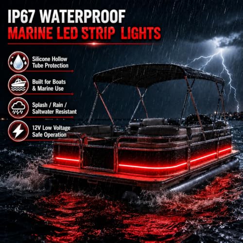12V Red Boat LED Strip Lights (Red)