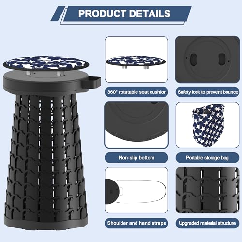 Upgraded Telescoping Stool Collapsible Stool with Cushion & Carry Bag