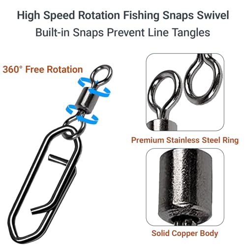 High Strength Saltwater Barrel Swivels Fishing Tackle Stainless Steel Line Connector Fishing Snaps Swivel Change Quick Fishing Clips Snap Black Nickel (Size 1/0+L (112lb) 50 pcs)