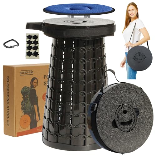 Upgraded Telescoping Stool Collapsible Stool with Cushion & Carry Bag