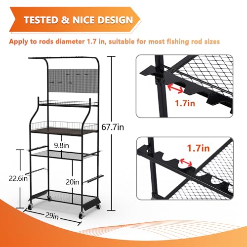 Heavy Duty Fishing Rod Holder (15 Rods & Upgraded Pegboard)