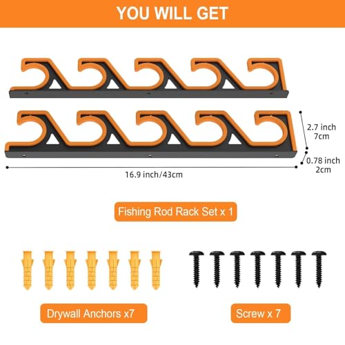 Horizontal Fishing Rod Holders for Garage Wall & Ceiling (1 Pack)
