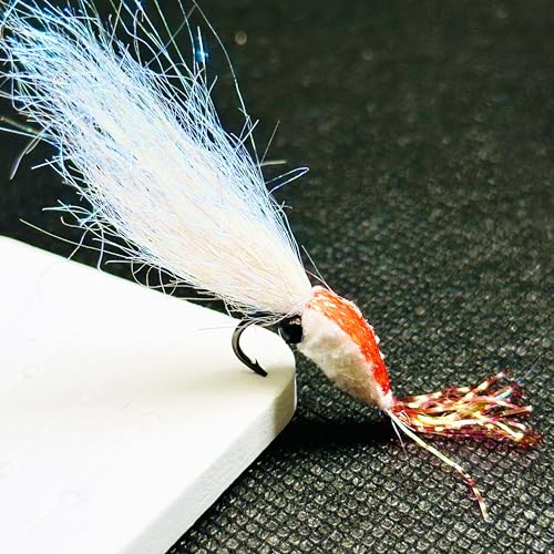 8Pc Bionics Crystal Flash Silk Shrimp Artificial Lures Fly Fishing Flies Saltwater Freshwater Bait Fishing for Bass Trout Salmon Hook Size #6 (Red)