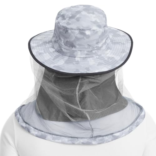 Unisex UPF 50+ Mosquito Net Hat with Neck Flap FH17 (Medium / Light Grey Camo)