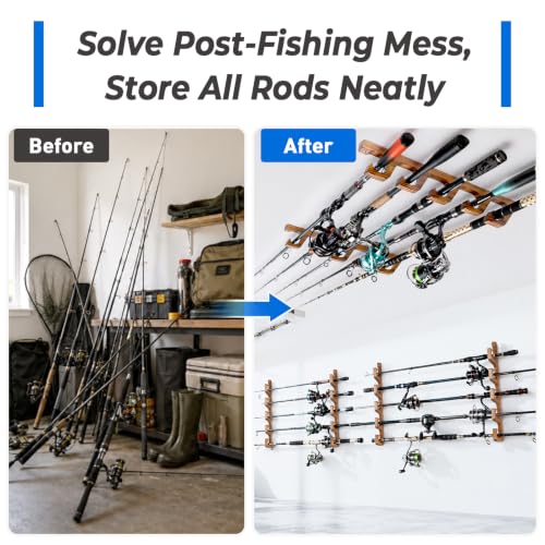 H5W Solid Wood Fishing Rod Holder (Dark Brown / 1pack holds up 5 rods)