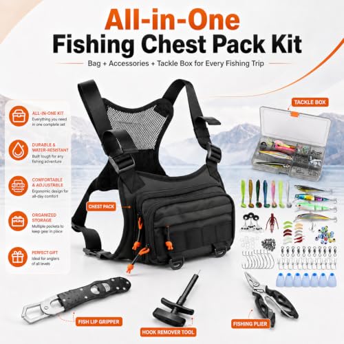 All in One Fishing Chest Pack Tackle Bag with Tackle Box