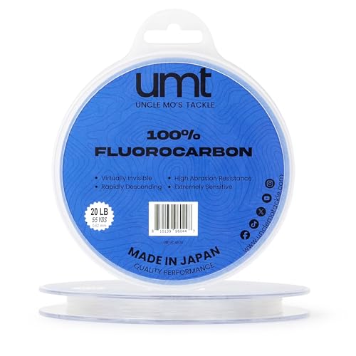 UMT Ghost Fluorocarbon Fishing Line 20lb 55 Yards Invisible Leader for Saltwater and Freshwater Abrasion Resistant (20 Pounds 55 Yards)
