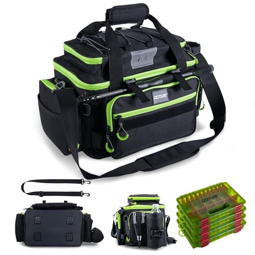 Fishing Tackle Bag with 4PCS 3600 Tackle Boxes (C2:Black Green with 4 3600 Tackle Boxes / Large)