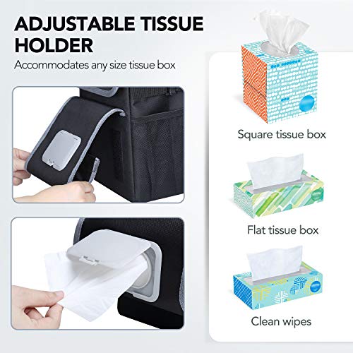 All-in-One Car Trash Can, Garbage Bag for Car with Removable Leakproof Interior Liner, Adjustable Tissue Holder & Straps
