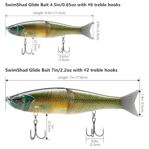 SwimShad Glide Baits Jointed Swimbait Bass Pike Salmon Trout Muskie Fishing Lure (Lake Chub / 7in/2.2oz)