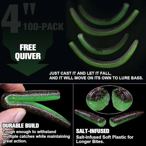 Wacky Worms Soft Plastic for Bass Fishing Lures (6-Watermelon & Lemon / 4")