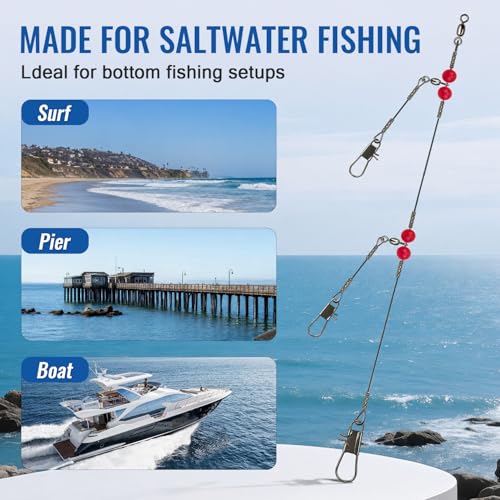 Double Drop Saltwater Fishing Rig (Double Drop Rig-24Pack- Black / Wire)