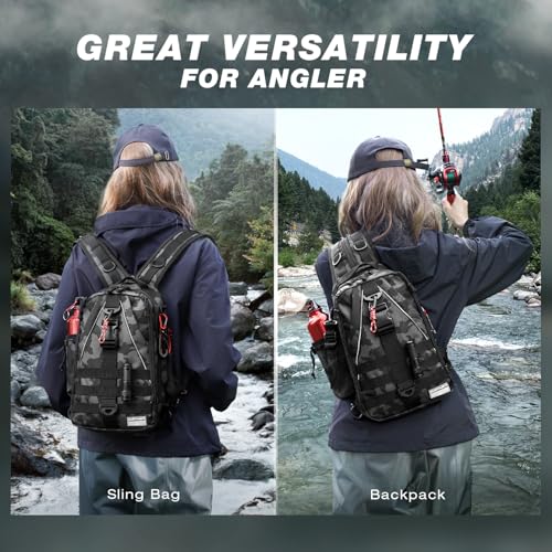 Fishing Backpack with Rod Holder (Black Camouflage)
