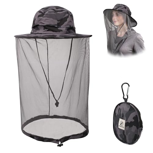 Mosquito Head Net Hat Fishing Hat w (Medium-Large / Camo-dark Grey)