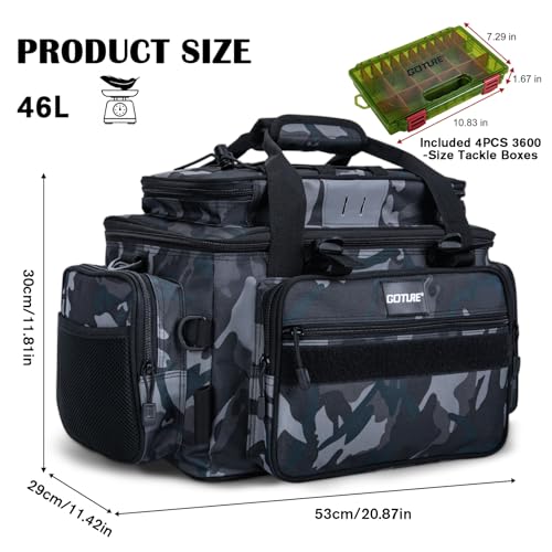 Fishing Tackle Bag with 4PCS 3600 Tackle Boxes (C2:Camo with 4 3600 Tackle Boxes / Large)