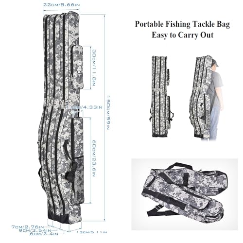 3 Layers Fishing Pole Bag (Gray / 150cm/59in)