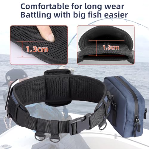 Fishing Belt Rod Holder Adjustable Fishing Fighting Waist Belt with Detachable Tackle Bag (Blue（with Detachable Bag）)