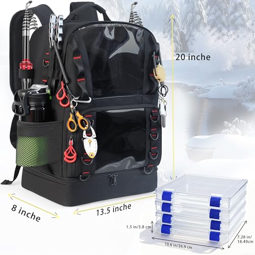 Fishing Tackle Backpack with 4 Tackle Boxes (Black(with 4 Tackle Boxes))
